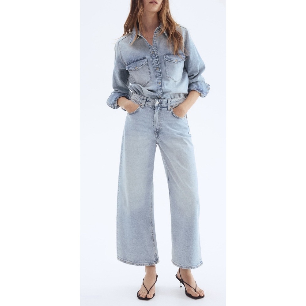H&M Womens 10 Light denim blue HighIr Rise Wide cut Jeans